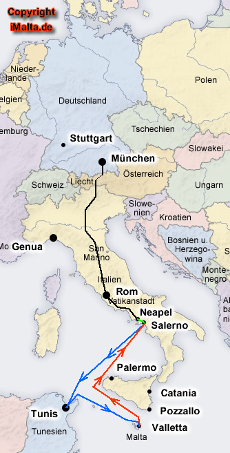 Strecke: Deutschland - Malta (2347Km) 