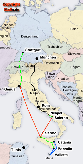 Strecke: Deutschland - Malta 