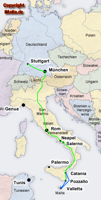 Strecke: Deutschland - Malta (2044Km)